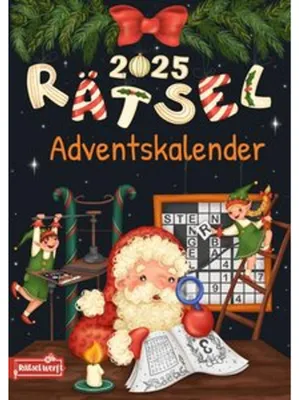 Produktbild von Rätsel-Adventskalender 2025 mit Großer Schrift: Kreuzworträtsel, Sudoku, Wortsuchrätsel