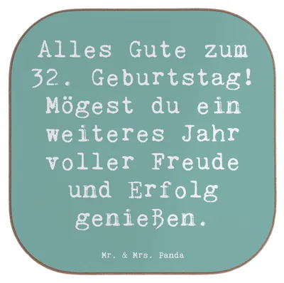 Produktbild von Mr. & Mrs. Panda Untersetzer für Gläser Spruch 32. Geburtstag - Meeresbrise - Geschenk, feiern, herzliche Wünsche, Coaster, Tischuntersetzer, Alter, Alles Gute zum