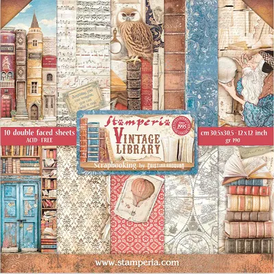 Produktbild von Scrapbook-Block "Vintage Library", 10 Bogen, 30,5 x 30,5 cm