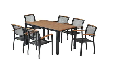 Produktbild von Merxx Gartenmöbel Set Tilos 7tlg., 6 Stapelsessel, Tisch 150 x 90 cm- Aluminium/Akazie