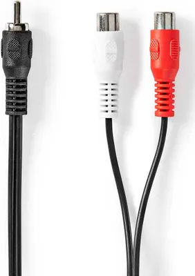 Obrázek produktu pro kabel subwooferu | RCA Hane | 2x RCA Hona | Nickelplaterad | 0,20 m | Kulatý | 5,0 x 2,5 mm | Svart | Puchýř
