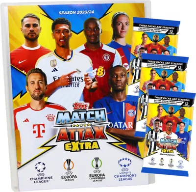 Produktbild von Topps Match Attax Karten Champions League Extra 2023-2024 - 1 Mappe + 3 Booster Sammelkarten