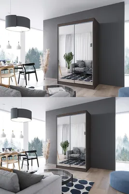 Zdjęcie produktu dla Stylowa szafa przesuwna LOKO3 120cm kolor wenge - fronty z dużymi lustrami, w komplecie z półkami, drążkiem