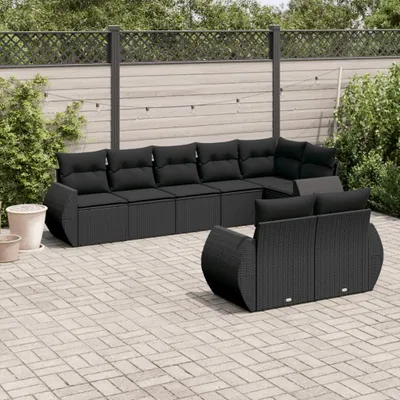 Produktbild von 8-tlg. Garten-Sofagarnitur mit Kissen Schwarz Poly Rattan 3221614