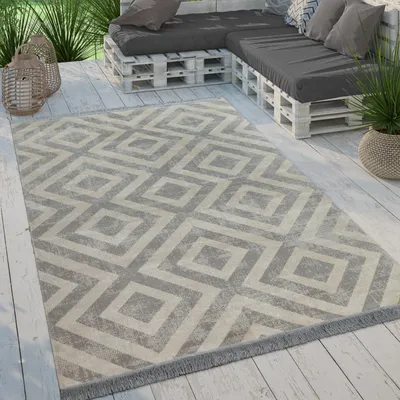 Produktbild von Moderner Outdoor Teppich Rauten-Muster Vintage-Look Flachgewebe Wetterfest Grösse 60x100 cm