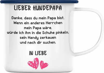 Produktbild von Trendation - Hunde Papa Geschenk Emaille Tasse mit Spruch für Hundepapa (Blau)