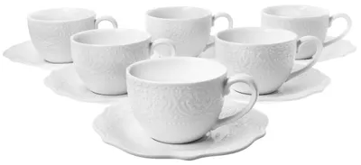 Immagine prodotto di DUO | Tazza - Tazza da caffè - 210 ml - Set da 6 - Tazza in porcellana con piattino - bianca - Tazze da tè - in porcellana - Confezione regalo