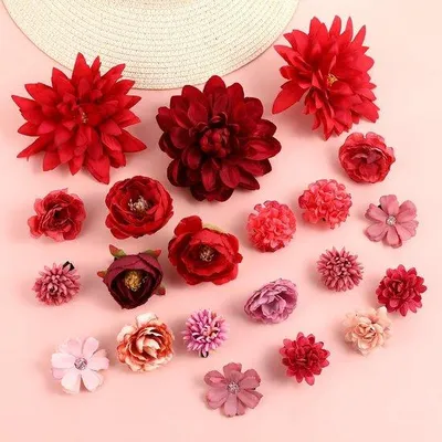 Productafbeelding van Famanu set van 21 haarspelden met bloemen - rood