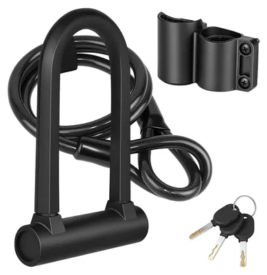 Image de Cadenas pour vélo - Cadenas à barre - Barre de 17 mm - Câble de sécurité de 1,5 m - Acier - Support - 3 clés - Noir
