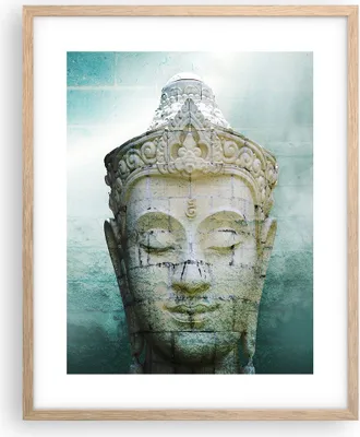 Produktbild von Gerahmtes Poster - Rahmen in heller Eiche - Buddha Grafik Türkis - 40x50 cm - Wand Bild - Wanddeko - Wandbilder - Wandposter - Bilderrahmen - Bilder - Kunstdruck - Wandbild - P2NPA40x50-4342