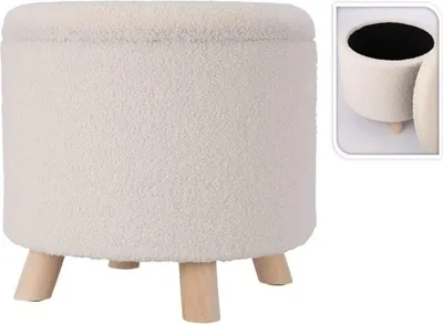 Zdjęcie produktu dla Pufa okrągła tapicerowana biała ze schowkiem 40x37cm Taboret dekoracyjny
