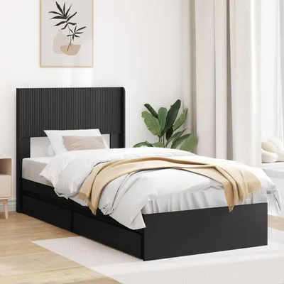 Image de Lit exclusif - Structure de lit avec espace de rangement et tête de lit, noir, 90 x 190 cm