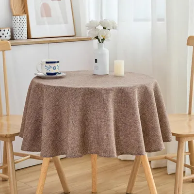 Obrázok produktu pre Okrúhla obrus, vzhľad ľanu, 120 cm, vodeodolná, hnedá, polyester