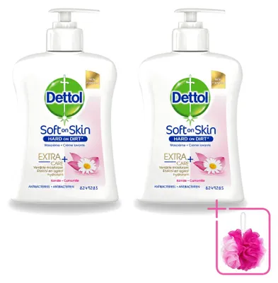Imagen del producto de 2 unidades de jabón antibacteriano líquido para manos Dettol, con extracto de manzanilla, hidratante, 250 ml, pack ahorro