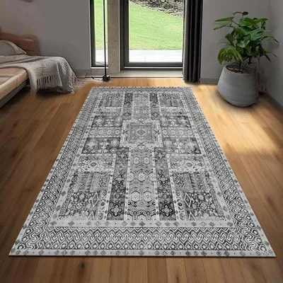 Produktbild von Ibenzoa® Teppichläufer 80 x 150 cm – Waschbar & rutschfest, Grau mit Vintage‑Design, ideal für Flur, Wohnzimmer & Schlafzimmer