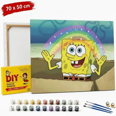 Imagen del producto de Imagen para colorear por números con marco, Spongebob Arcoíris, 70x50 cm
