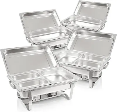 Productafbeelding van Chafing Dish Profi Set Grenoble | 4 roestvrijstalen warmhoudbakken voor eten, 30-delige set | Buffetwarmer, warmhoudbak, chafing dish, warmhoudapparaat voor catering, buffet en feest