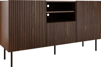 Produktbild von MIRJAN24 Kombikommode Tacos 150 2D1S, Sideboard, mit Schublade, Modern, Stahlfüße, Wohnzimmer Kollektion (Farbe: Nuss Warmia)