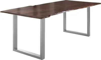 Produktbild von Esstisch Baumkante massiv Akazie nussbaum 240 x 100 silber U-Gestell LUBIN