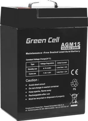 Zdjęcie produktu dla Batteria Green Cell 6V 4Ah Vrla per allarmi, registratori di cassa e giocattoli