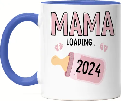 Produktbild von Mama Loading 2024 Tasse Blau Geschenk Werdende Mama Babynews Mit Ladebalken Mutterschutz Schwangerschaft Geschenkidee