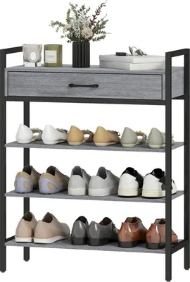 Produktbild von 4-stufiges Schuhregal, Flurregal für bis zu 9 Paar Schuhe, Spanplatte, Metall, Grau