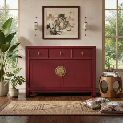 Immagine prodotto di OPIUM OUTLET Cassettiera cinese Asia credenza orientale Mobile vintage asiatico credenza nuziale completamente assemblata rossa