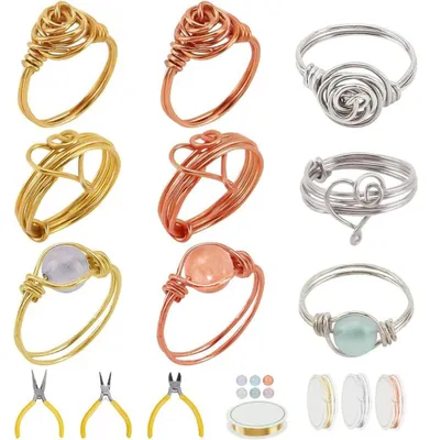 Drahtwickel-Ring-Set, DIY, 12 Ringe, Kristallkugeln, Zangen