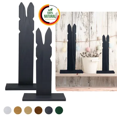 Produktbild von Floranica 2er SET Osterdeko Hase aus Holz Anthrazit 40 und 50 cm Hoch DIY Deko Figur Ostern Frühling