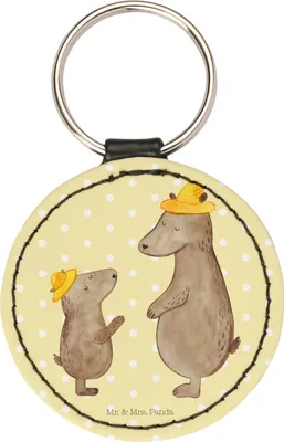 Produktbild von Mr. & Mrs. Panda Anhänger Bären mit Hut - Gelb Pastell - Geschenk, Kinder, Familie, Bruder, Vatertag, mini schlüsselanhänger, kleiner, Daddy, schlüsselring, Papi
