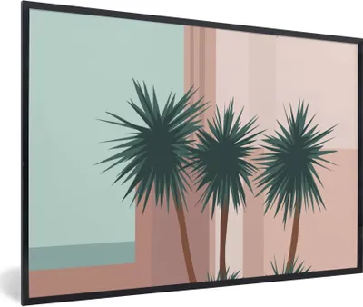 Produktbild von MuchoWow® Gerahmtes Poster Sommer - Palmen - Abstrakt - Pastell 90x60 cm - Poster mit Schwarzem Bilderrahmen Wandposter Rahmen Foto Bilder - Fotorahmen - Foto-Plakat