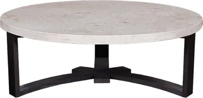 Produktbild von Casa Padrino Luxus Couchtisch Cremefarben / Dunkelbraun Ø 130 x H. 45 cm - Runder Wohnzimmertisch mit Marmorplatte - Wohnzimmer Möbel