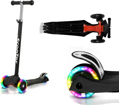 Produktbild von Jopassy KinderRoller Kinderscooter Dreiradscooter mit LED Räder, 2-Rädern Hinterbremsen, bis 50kg belastbar, für Kinder Mädchen Jungen ab 3 Jahre(Schwarz)