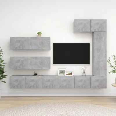 Produktbild von The Living Store 7-tlg. TV-Schrank-Set Betongrau Holzwerkstoff
