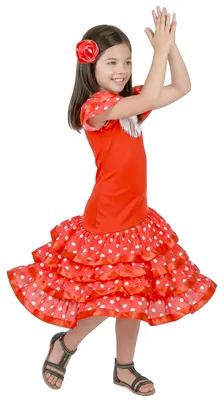 Obrázek produktu pro Flamencová tanečnice Španělský country kostým pro děti červenobílý - 122/134 (7-9)