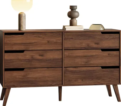 Produktbild von MIRJAN24 Sideboard Nordelo 6S, Stilvoll Wohnzimmer, Sideboard mit sechs Schubladen (Farbe: Nuss Warmia)