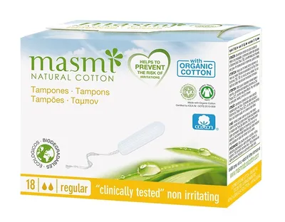 Produktbild von MasMI Natürliche Baumwolle Regulär Tampons, 18 Stück
