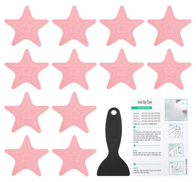 Produktbild von Anti-Rutsch-Aufkleber Sterne - 12 Stück in 3 Größen mit Schaber - für Badewannen und Treppen - Pink und Schwarz