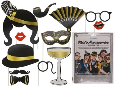 Produktbild von Party Foto Verkleidung Maske auf Stick New Year Hut Brille Sekt Partyspass Selfie