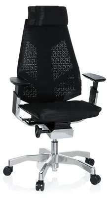 Produktbild von hjh OFFICE High End Bürostuhl GENIDIA PRO Ergonomischer Schreibtischstuhl mit Armlehnen Netzstoff Schwarz Drehstuhl für Büro, Zuhause