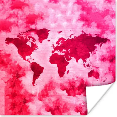 Produktbild von MuchoWow® Poster Weltkarte - Farben - Rosa 50x50 cm - Wohnzimmerdekoration