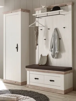 Produktbild von Garderobenkombination "Rovola" Pinie weiß / Oslo Pinie Landhaus Garderobe Set 3-tlg.