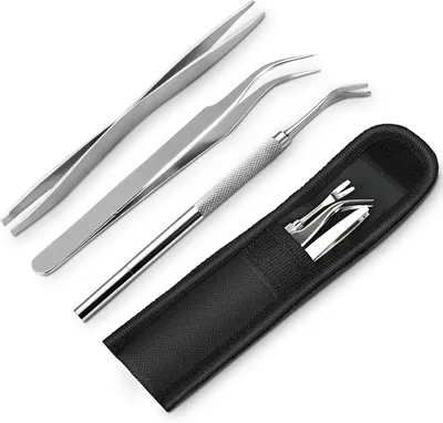 Produktbild von Zeckenzangen-Set 3-teilig, Edelstahl, mit Aufbewahrungstasche, für Hunde und Katzen