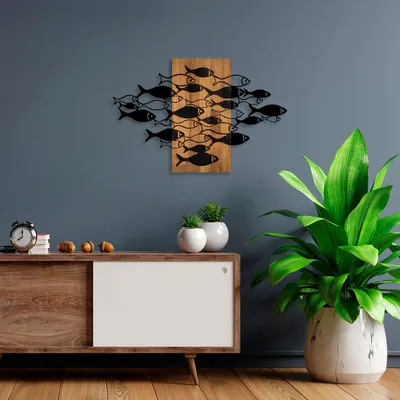 Produktbild von Wallity, Shoal- SKL2407, Nussbaumfarbe,Schwarz, Sonstige Wohndekorationen, 88 x 58 cm, 50% Holz (Dicke: 3 cm) / 50% Metall