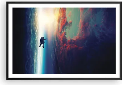 Produktbild von Gerahmtes Poster - Schwarzer Rahmen - Kosmos Astronaut Planet - 91,5x61 cm - Wand Bild - Wanddeko - Wandbilder - Kunstposter - Wandposter - Bilderrahmen - Bilder - Kunstdruck - P2BAA91x61-5049