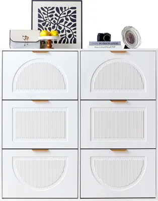 Produktbild von Merax Schuhschrank Schuhablage mit 6 Klappen, Schuhkipper Schuhkommode, Schmal Schuhregal für Flur & Eingangsbereich, 118×115×25 cm, Weiß