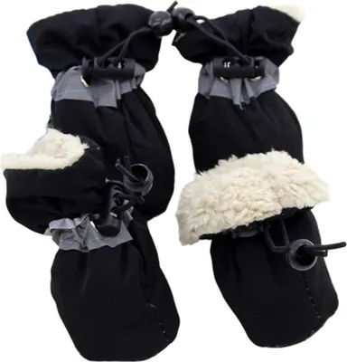 Produktbild von 4 Paar Plüsch-Hundeschuhe,Wasserdichte Hundeschneestiefel mit Reflektion – Plüsch-Innenfutter, Pfotenschutz für Hunde 4–5,5 kg