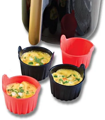 Produktbild von Ibenzoa® 4er-Set Silikon-Muffinformen – hitzebeständig bis 230°C, 2x Rot/2x Schwarz, Antihaft, mit Griffen, für Heißluftfritteuse & Ofen