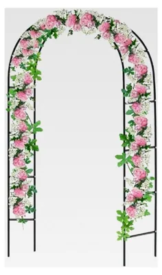 Produktbild von Rosenbogen aus Metall in Schwarz 240 x 38 x 140 cm (HxTxB), Torbogen, Rankbogen für Rosen, wetterfeste Rankhilfe mit Verzierung, rostfrei, für den Garten