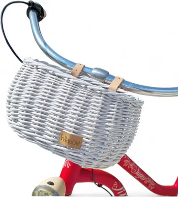 Produktbild von Dumpy weißer Kinderfahrradkorb aus Weide mit Riemen